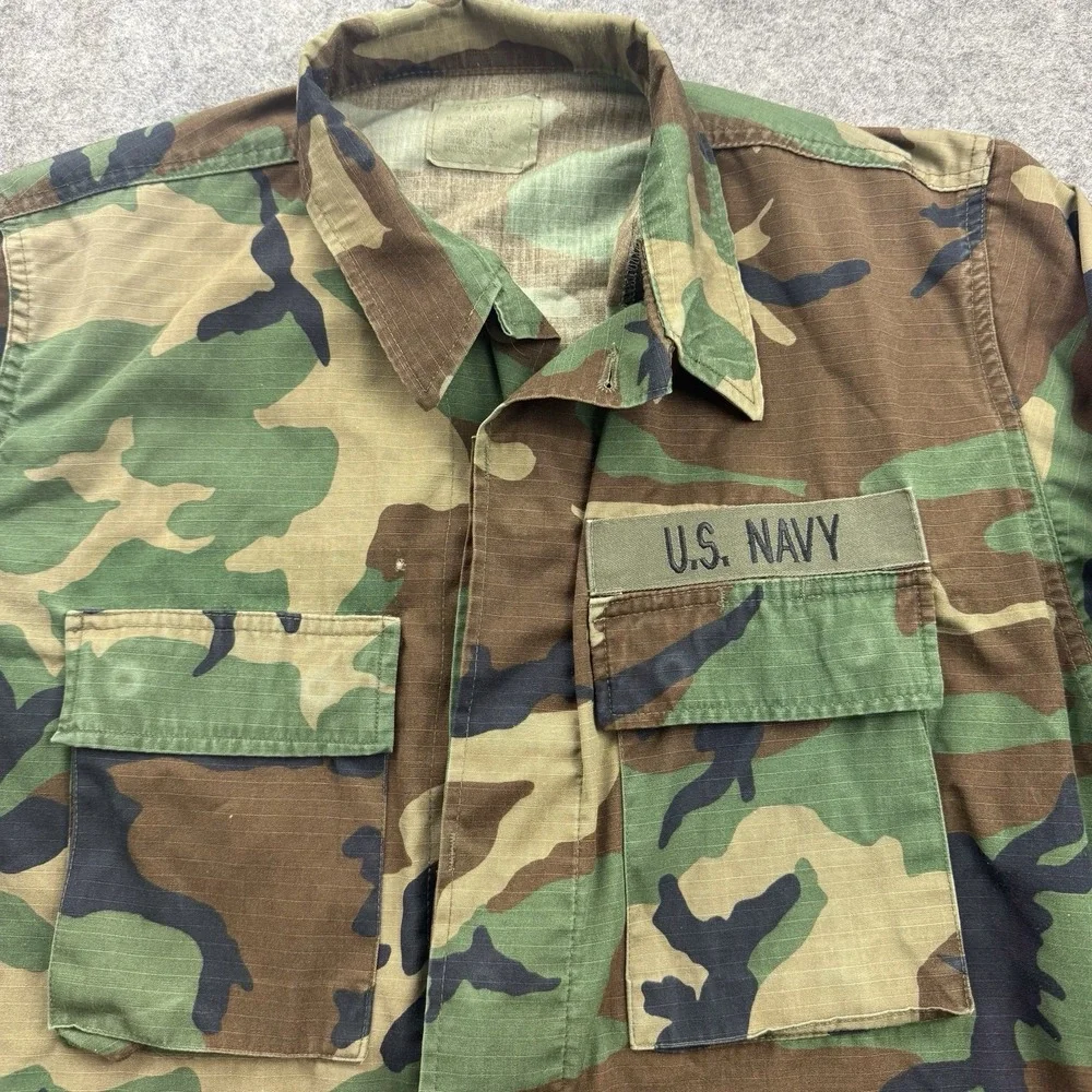 VTG US NAVY Jacket Mens Medium Reg Woodland Camo Combat BDU Hot Weather Coat